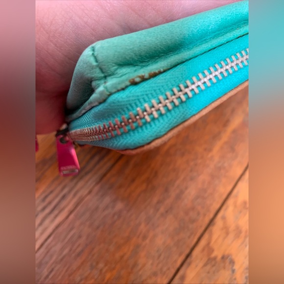 Fossil Leather Zip Around Clutch Wallet Card Organizer Wristlet Brown Green - Picture 6 of 8